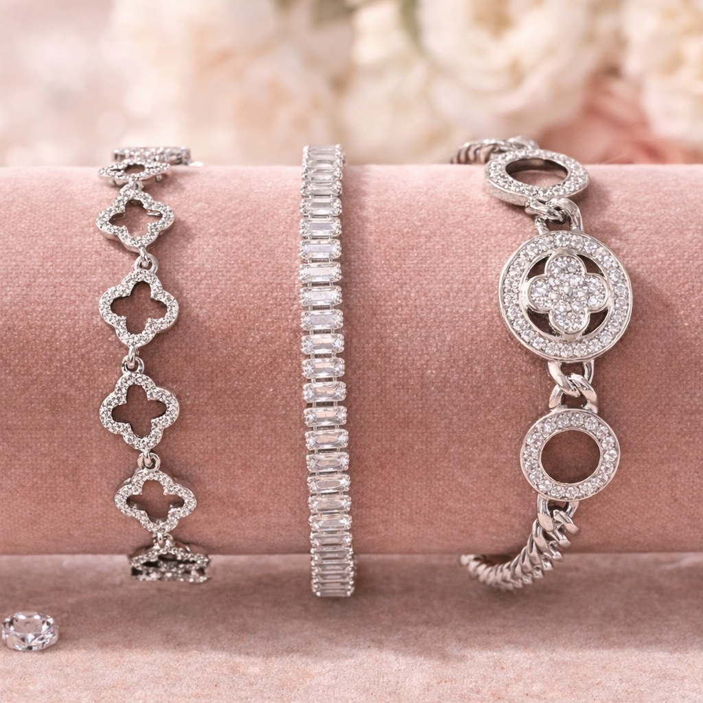 White Gold Bracelet Set Of 3